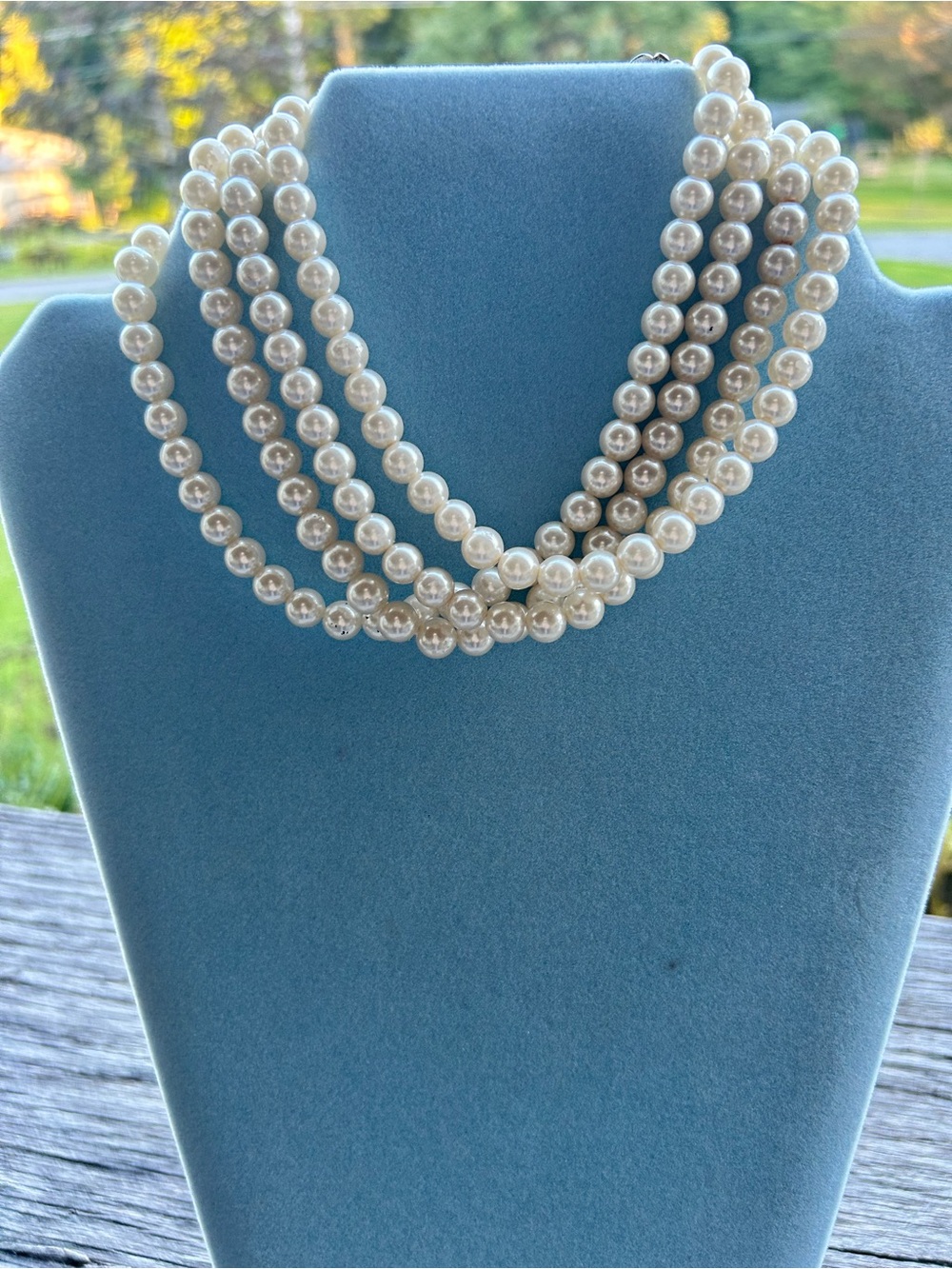 Multi-Strand glass pearl Necklace Ivory Pearls silver broken clasp (works)